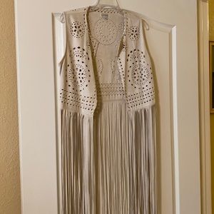 Ladies faux suede fringe vest
